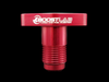 Red anodized BL Billet GT Series Turbo Oil Drain Flange, front view showing threaded bolt and flat top cap.