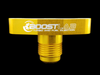 Front view of the Boost Lab BL Billet T3/T4 Turbo Oil Drain Flange, gold anodized, -10 AN threaded fitting.