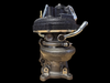 Boost Lab TD06SL2-54X turbocharger, front side view showing oil fittings, mounting flange and cast base