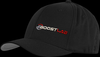 BL Black FlexFit Hat, side view showing curved brim and embroidered Boost Lab logo on front panel.