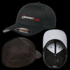 BL Black FlexFit Hat shown from front, back and underside views with white Flexfit lining visible