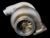 BL8088S Billet Turbocharger, front view showing compressor wheel, housing, and outlet flange on black.