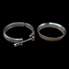 BL S400SX4 5in outlet flange and V-band clamp kit, stainless flange ring beside quick release clamp with bolt closure