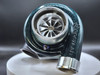 Boost Lab RTG BL66X turbo in Disco Teal, front angle showing compressor wheel and inlet housing