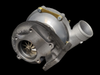 Precision PT5558 CEA turbocharger, front angle view showing compressor wheel, wastegate flange, and 5-bolt outlet.