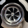 BL9802R Billet Turbocharger, front view showing compressor wheel blades and housing inlet flange