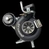 Boost Lab BL58XR turbo for Subaru, front angle showing compressor wheel, wastegate, and fittings.
