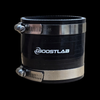 Boost Lab 4 ply silicone coupler, 3 inch, black, front angle with two steel hose clamps