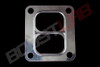 Boost Lab T4 divided inlet turbo gasket, flat metal plate with dual ports and four bolt holes.