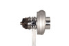 Xona XR 6564S X2C turbo, side view showing compressor wheel, center housing, and turbine outlet