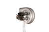 Xona XR 7164S X2C turbo CHRA, front angle showing compressor wheel and clear acrylic mounting stand.