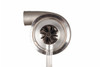 Xona XR 7864S X3C turbo, front view of compressor wheel and housing with curved inlet elbow