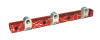 Aeromotive Mitsubishi 4G63 billet fuel rail, red splatter finish, angled view with three silver mounting clamps