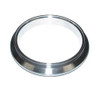 Xona Rotor turbine outlet V-band flange for IWG housing, front angled view showing polished bevel and clamp lip.