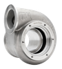 Xona Rotor XR-64S .80 A/R IWG TiAL turbine housing, angled view showing V-band inlet and outlet flanges