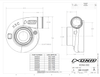 Xona XRE 7169S X3C turbo housing technical drawing, front and side views with dimensions and part number chart