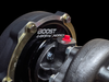 BL5757C Carbon Series turbocharger, close up of compressor housing with gold V band clamp and oil fitting