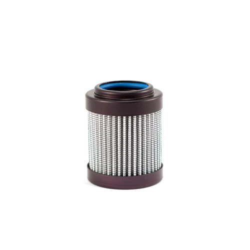 Injector Dynamics ID F750 replacement filter element, pleated cylinder with dark end caps and blue seal, front angle view