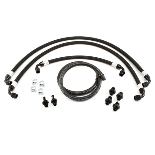 Injector Dynamics T1 Subaru STi SFC Feed Line Kit, braided hoses with black AN fittings, clamps and rubber hose