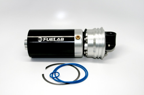 Fuelab Prodigy EFI in-tank fuel pump module, black cylindrical body with silver top, seals beside it