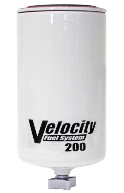 Fuelab Velocity 200 diesel fuel/water separator filter element, front view with black top and threaded base fitting