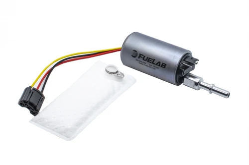 Fuelab 496 in-tank brushless fuel pump with 5/16 SAE outlet, wiring connector and inlet strainer sock