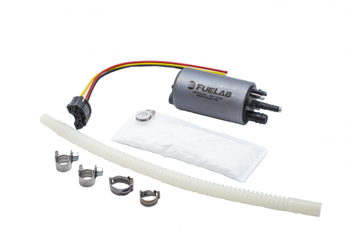 Fuelab 496 brushless in-tank fuel pump kit with wiring connector, hose, clamps and filter sock