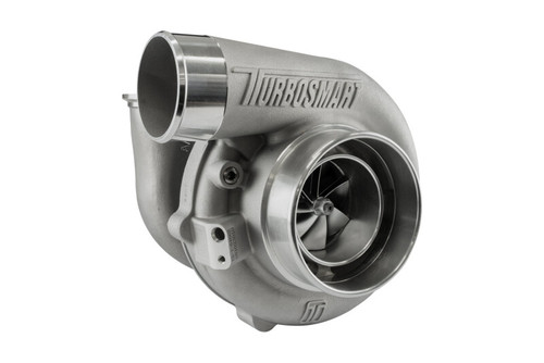 Turbosmart TS-1 6466 turbocharger, front angle view showing compressor housing and inlet, V-band ports.