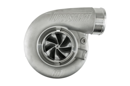 Turbosmart TS-1 7675 turbocharger, front angle view showing compressor wheel, T4 flange and V-band outlet