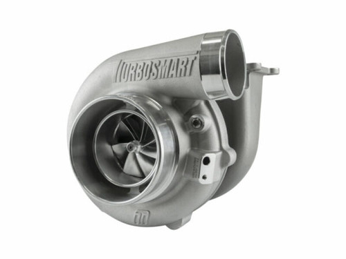 Turbosmart 6870B Kompact T4 0.82AR turbocharger, front angle showing compressor wheel, inlet and housing