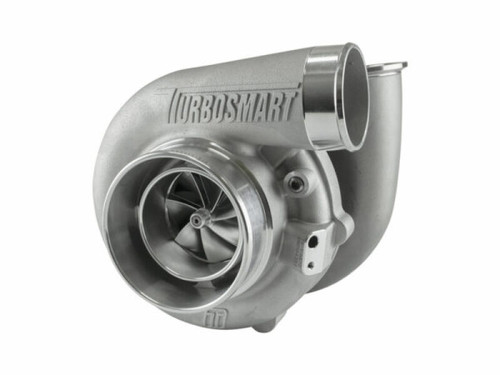 Turbosmart 6870B TS 1 turbocharger, front angle view showing compressor wheel, V-band outlet and housing