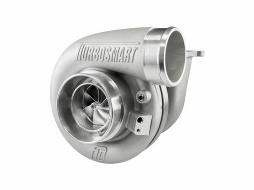 Turbosmart 6870C T4 0.96AR TS-1 turbocharger, angled view showing compressor wheel, housing and inlet flange