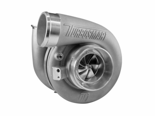 Turbosmart 7275 V-Band turbocharger, angled view showing compressor wheel, housing, and inlet