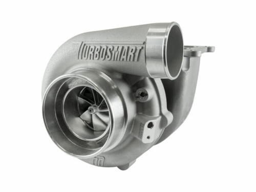 Turbosmart 6466 T4 Divided 0.84AR TS-1 turbocharger, front angle view showing compressor wheel and housing