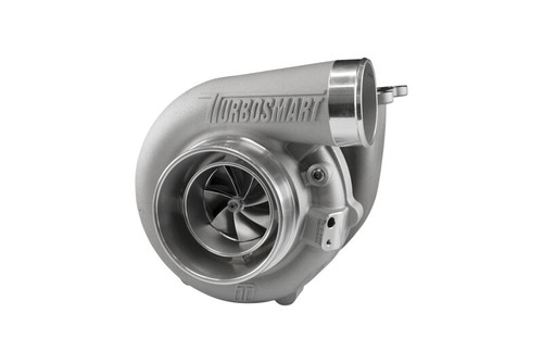 Turbosmart TS-2 6466 T4 turbocharger, front angle showing compressor wheel and cast housing