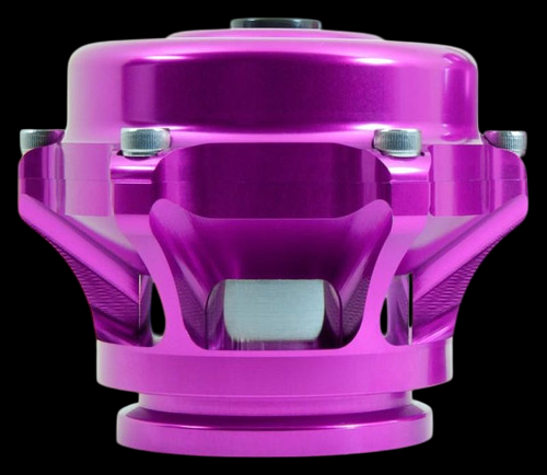TiAL Sport Q BOV in purple, front view showing valve body, mounting bolts and outlet flange.
