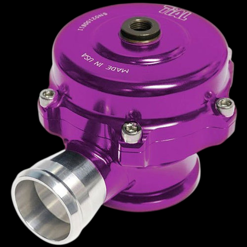 TiAL Sport QR BOV, purple anodized body with 11 PSI spring, side view showing bolts and 1.0in inlet flange