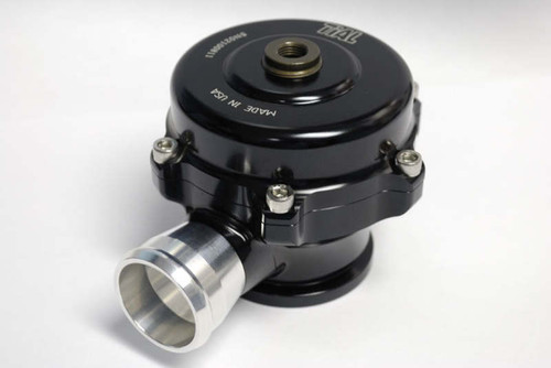 TiAL Sport QR BOV 10 PSI black blow off valve, angled view showing polished aluminum inlet and bolts