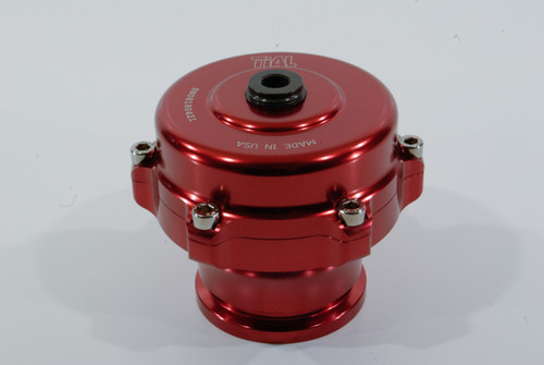 TiAL Sport QR BOV 11 PSI, red 34mm blow off valve, front angle view showing clamp bolts and top port