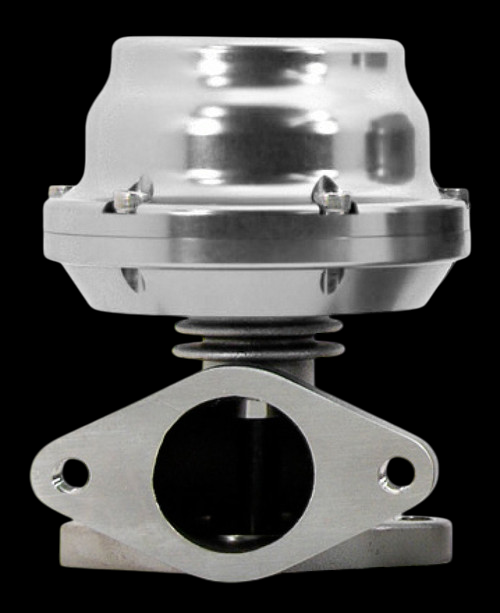 TiAL Sport F38 38mm wastegate in silver, front view showing dome, spring, and inlet flange