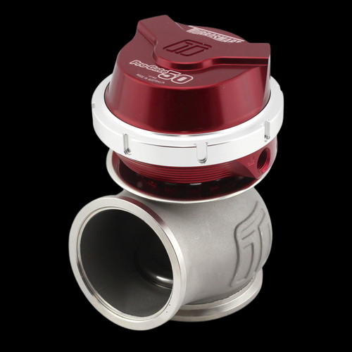 Turbosmart WG50 Gen V Pro-Gate 50 external wastegate, red top and cast base, side angle view