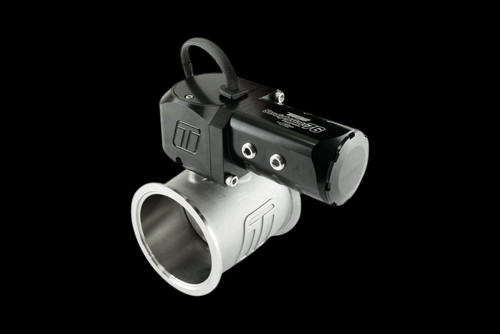Turbosmart eSG76 Electronic StraightGate in black, angled view showing actuator and inlet flange
