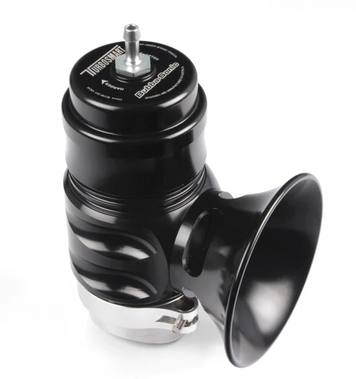 Turbosmart Bubba Sonic BOV, Sleeper, black anodized body with trumpet outlet, top actuator visible