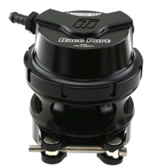 Turbosmart BOV Race Port Sleeper, top angle view showing black housing, inlet fitting, and mounting bolts