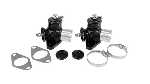 Turbosmart Kompact Dual Port SP blow off valve pair, black, with gaskets, block-off caps and hose clamps