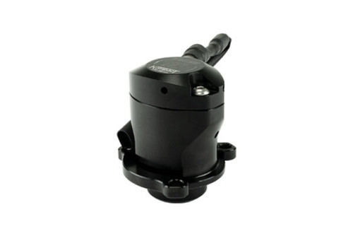 Turbosmart BOV Kompact EM Plumb Back for BMW N20/N26, angled view showing hose barb and mounting flange