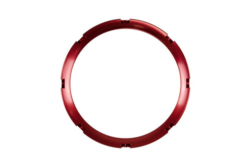 Turbosmart BOV PowerPort Collar in red, front view showing the round ring with mounting notches.