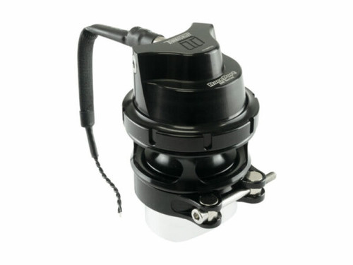 Turbosmart BOV RacePort EM Female GenV Sleeper, angled view showing braided wire, mounting bracket and fittings