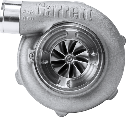 Garrett GTX3576R Gen II turbo, front view showing compressor wheel, housing and inlet pipe