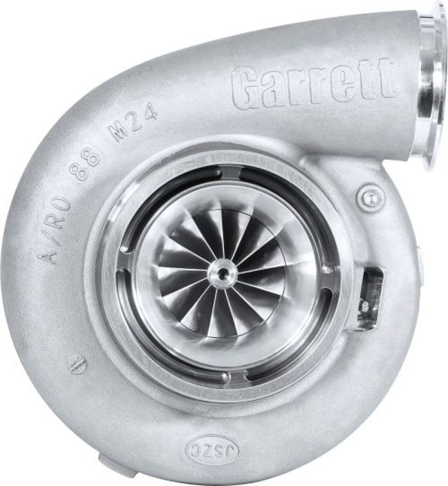 Garrett GTX4720 Super Core Gen II turbo, front view showing compressor wheel and cast housing